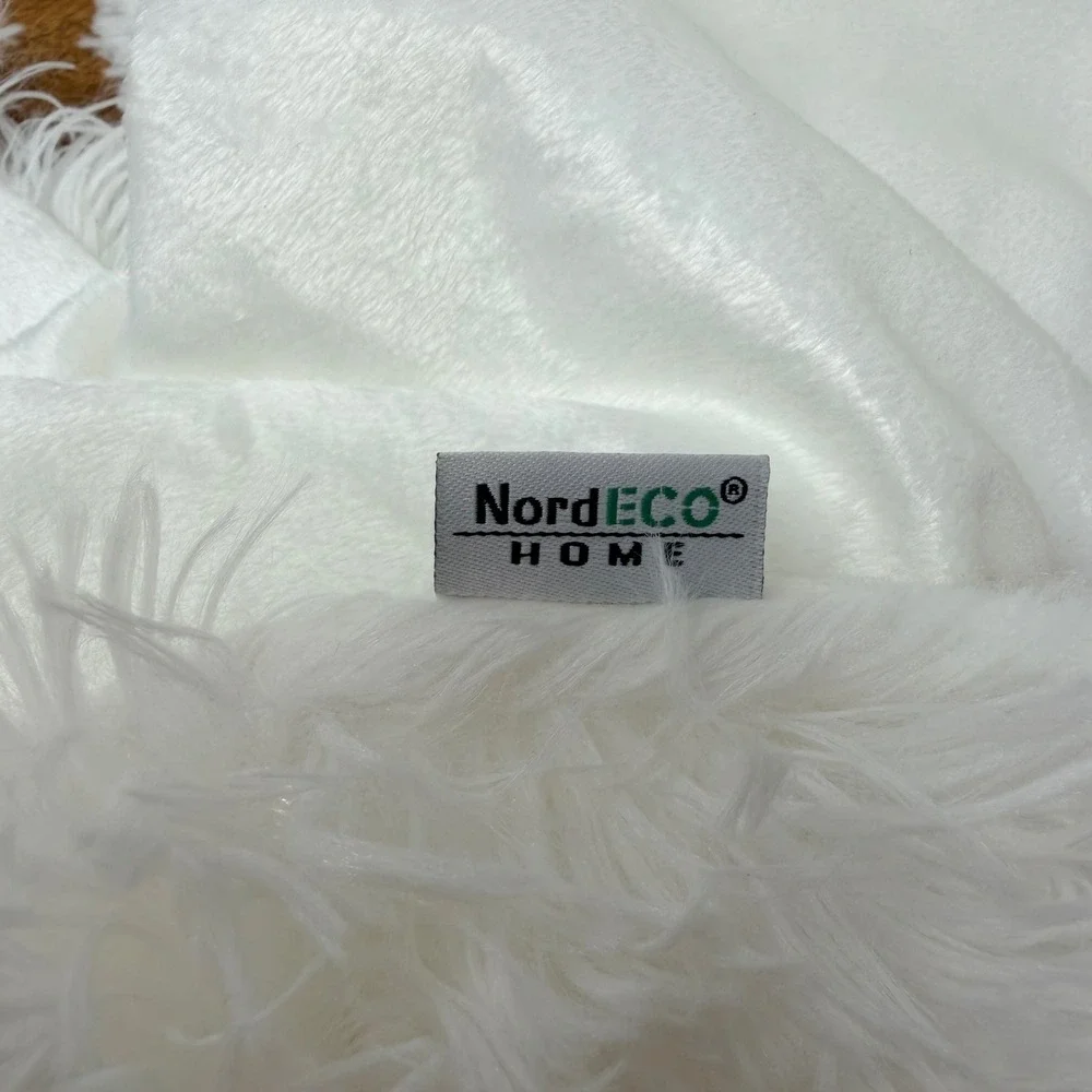 Throw Pillow Cover Set‎ 3pc NordECO HOME White Faux Fur Burnt Orange Velour 17.5
